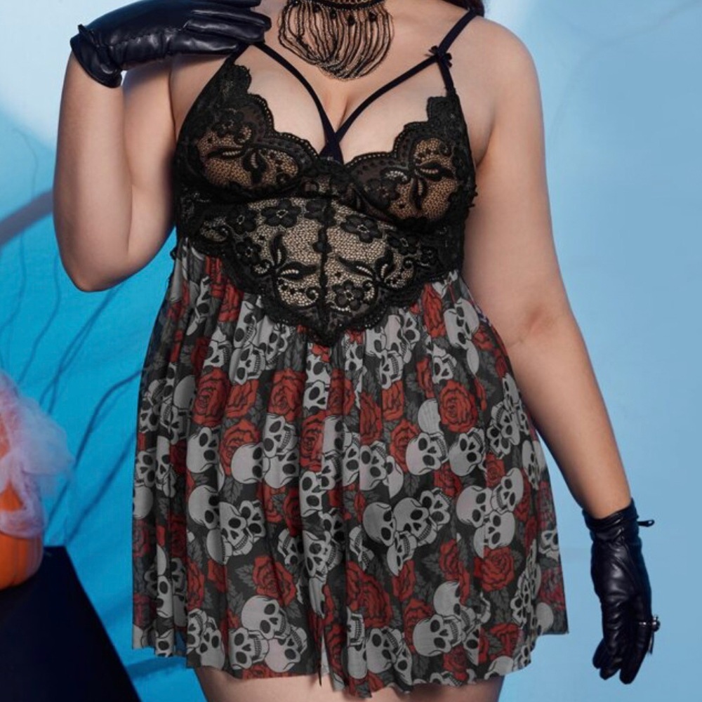 Skull and roses mesh lingerie sz 4X